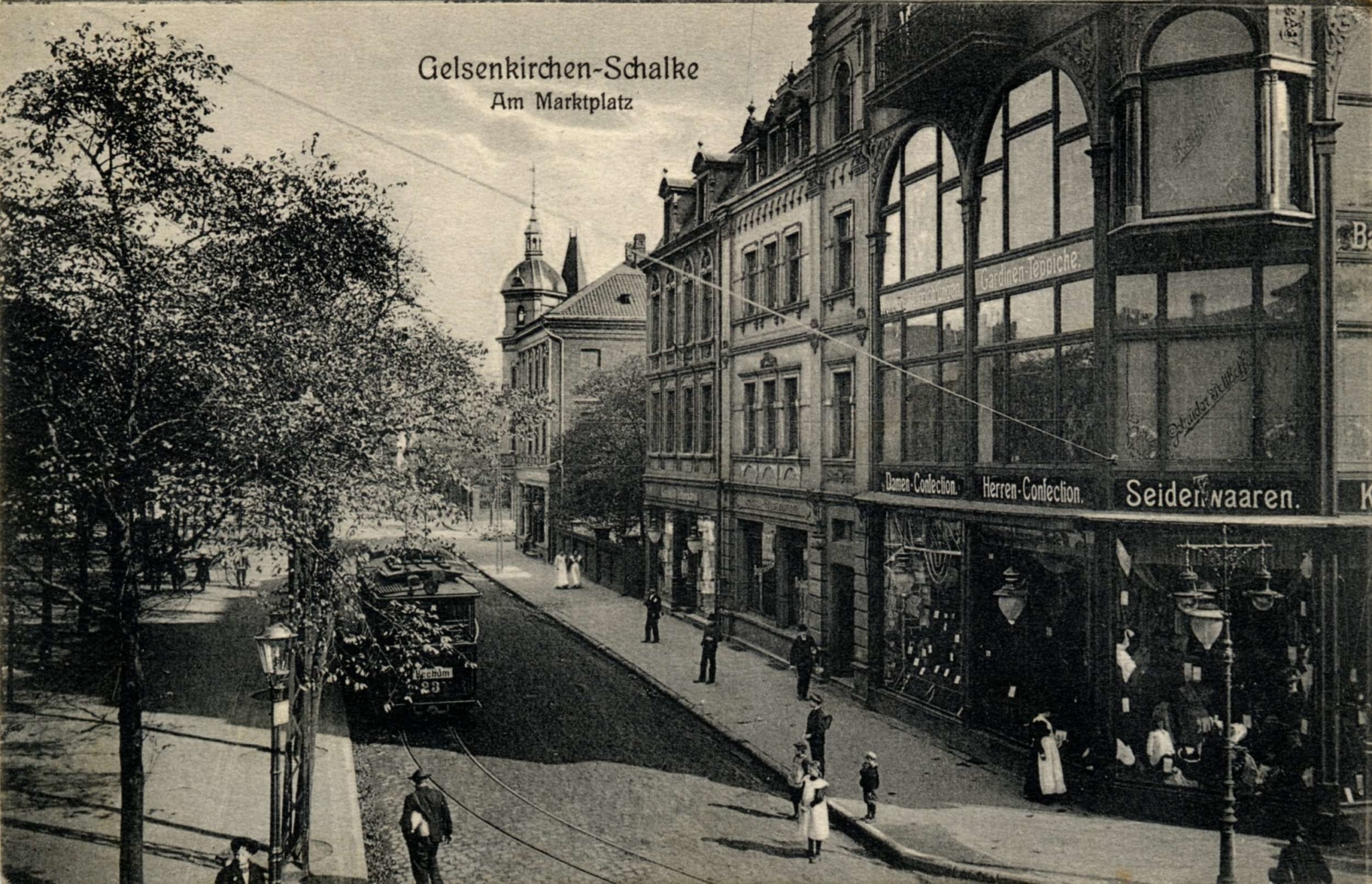 Abb-170 | Textilkaufhaus Julius Rode & Co. (vormals Gebrüder Hochheimer) am Schalker Markt 8 auf einer Ansichtskarte, vermutl. 1920er-Jahre